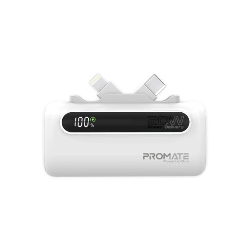 پاوربانک (فست شارژ) Promate 20W 5000mAh مدل POWERUP-DUO - سفید