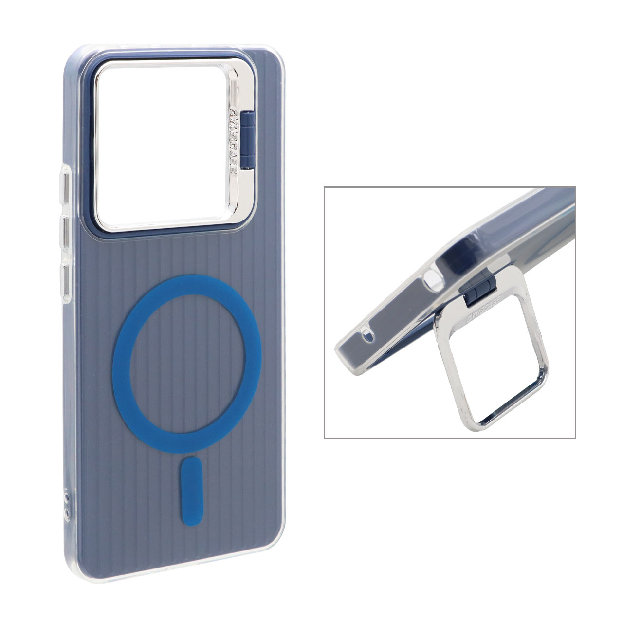 قاب Cyns Case ژله ای دو لایه لنز استندشو طرح مگ سیف Xiaomi Redmi Note 14 5G - سرمه ای