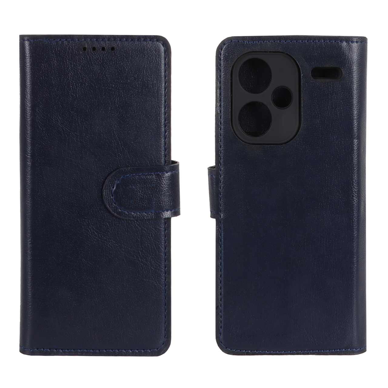 کیف موبایل چرمی مگنتی محافظ لنزدار Xiaomi Redmi Note 13 Pro Plus - سرمه ای