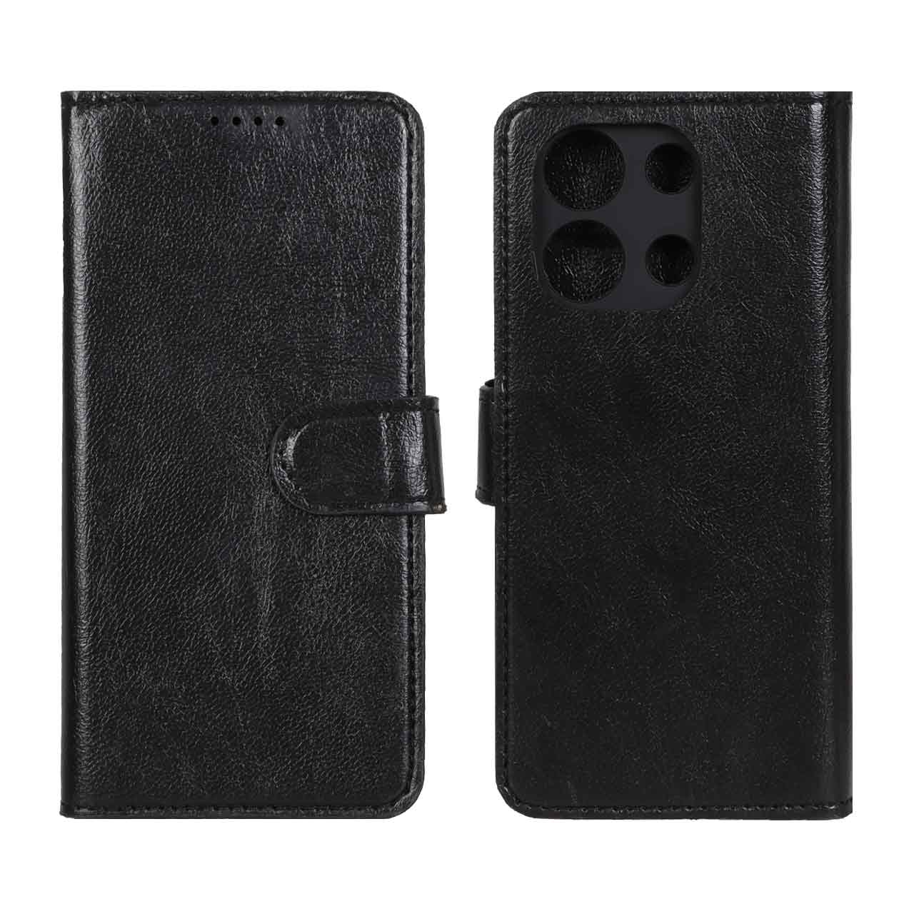 کیف موبایل چرمی مگنتی محافظ لنزدار Xiaomi Redmi Note 13 4G - مشکی