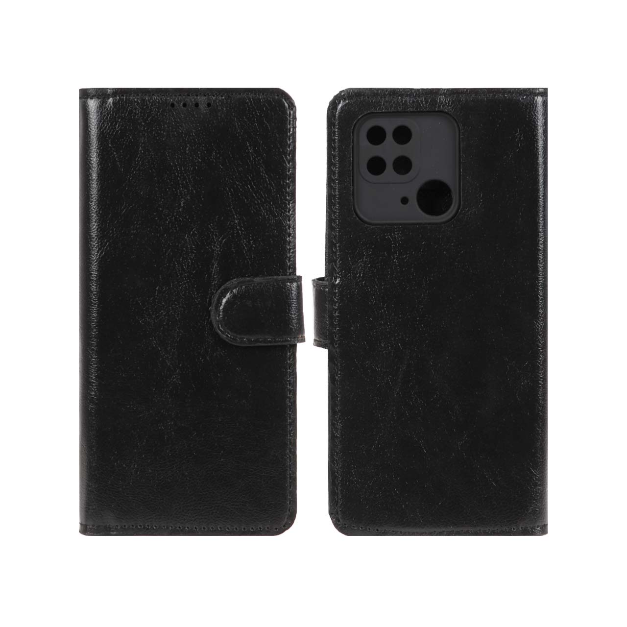 کیف موبایل چرمی مگنتی محافظ لنزدار Xiaomi Redmi 10C / Redmi 10 Power / Poco C40 - مشکی