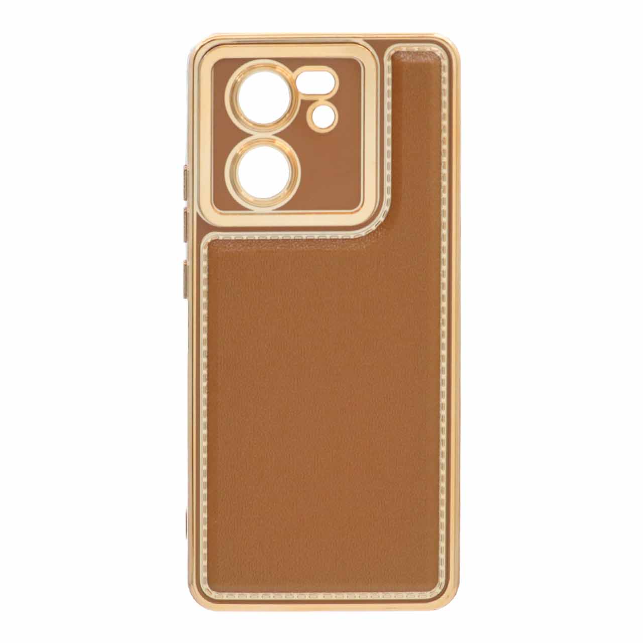 قاب طرح دوخت دور طلایی Xiaomi Mi 13T / Mi 13T Pro - عسلی