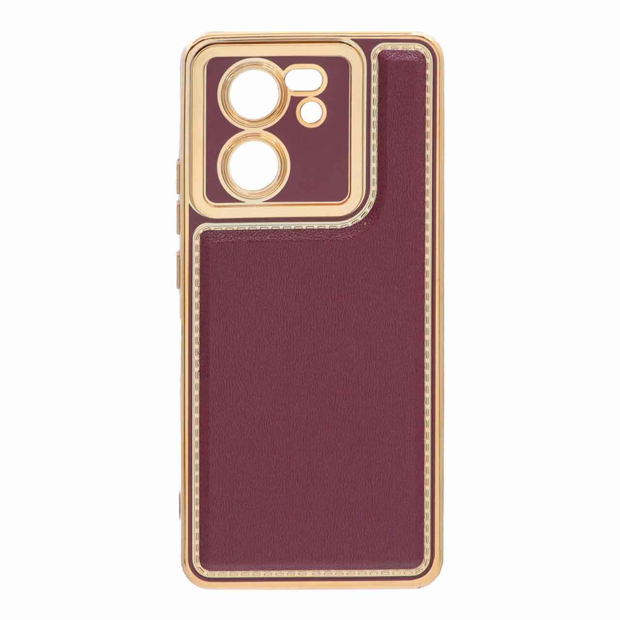 قاب طرح دوخت دور طلایی Xiaomi Mi 13T / Mi 13T Pro - زرشکی