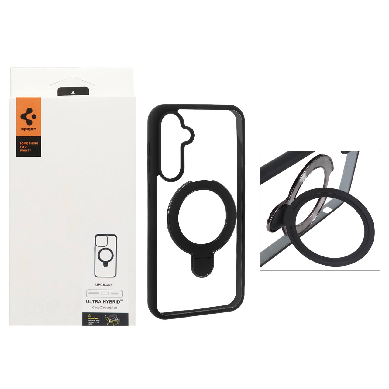 قاب اورجینال Spigen استندشو Ultra Hybrid با توری اسپیکر فلزی مدل Samsung Galaxy S23 FE - شفاف مشکی