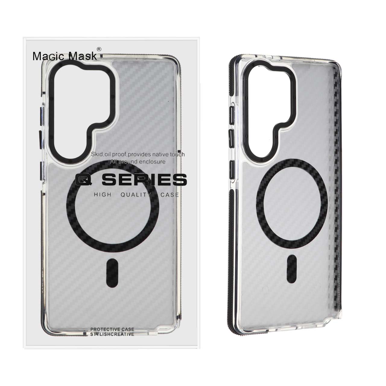 قاب اورجینال Q Series پشت کربن MagSafe مدل Samsung Galaxy S25 Ultra - مشکی