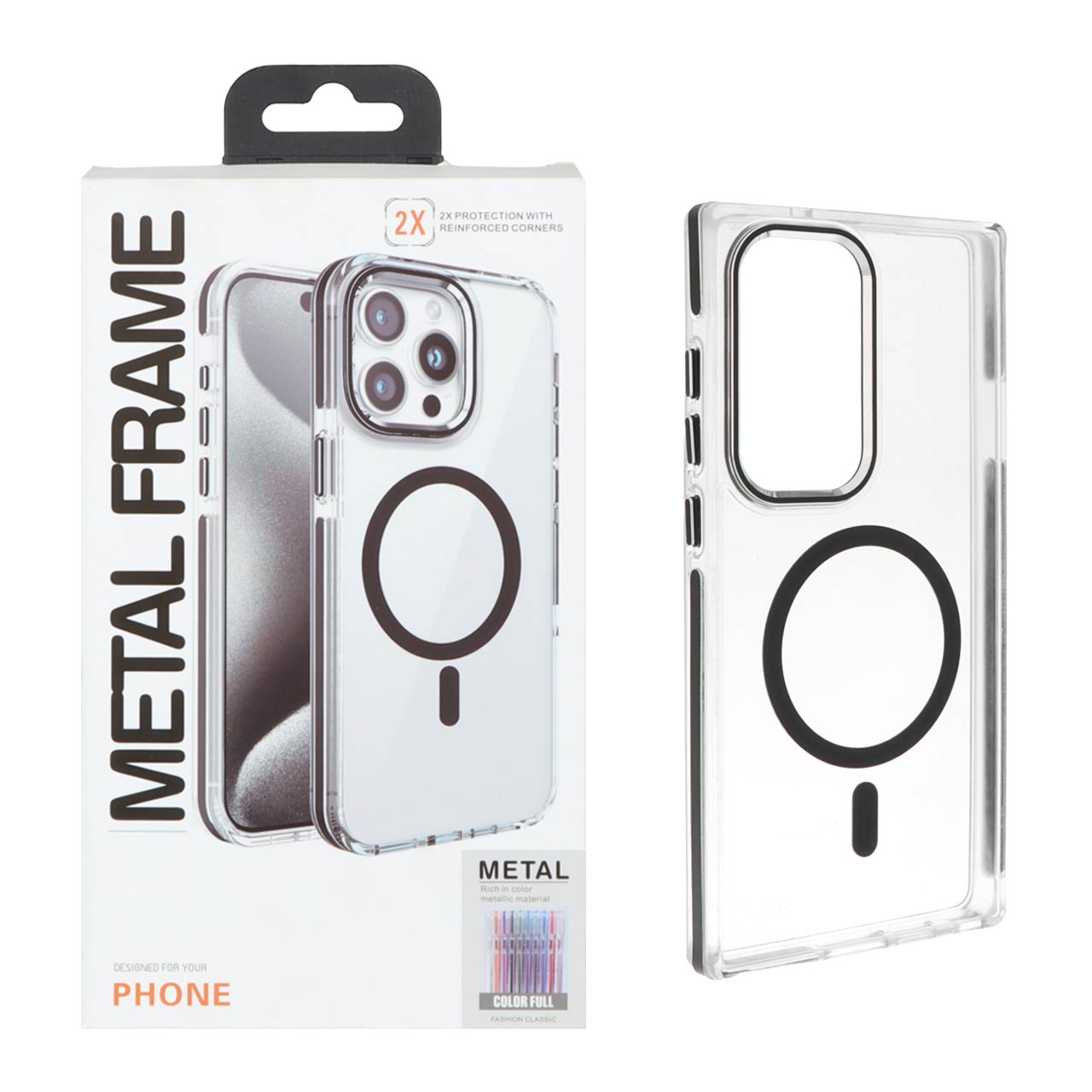 قاب اورجینال Metal Frame پشت سخت شفاف Magsafe مدل Samsung Galaxy S25 Ultra - مشکی