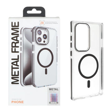 قاب اورجینال Metal Frame پشت سخت شفاف Magsafe مدل Samsung Galaxy S25 Ultra - مشکی