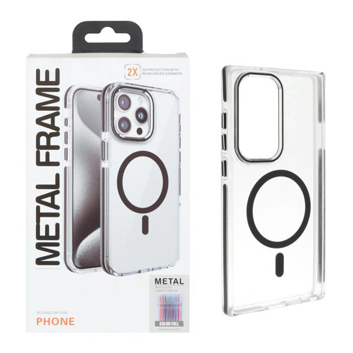قاب اورجینال Metal Frame پشت سخت شفاف Magsafe مدل Samsung Galaxy S25 Ultra - مشکی