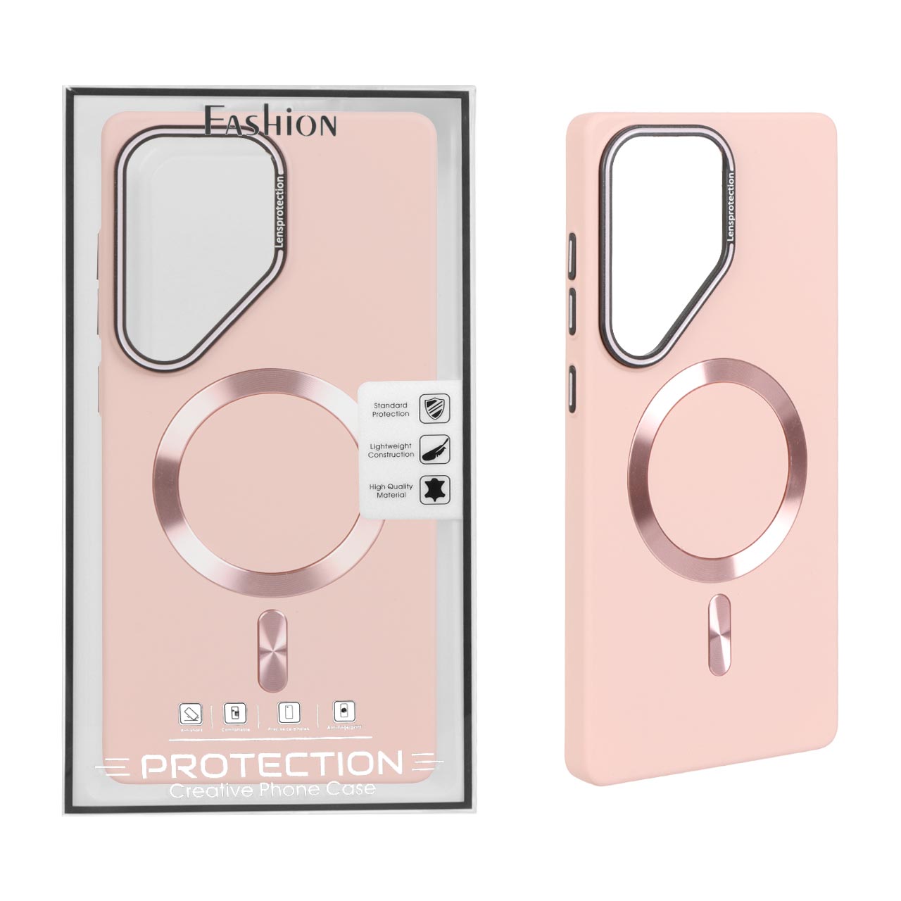 قاب اورجینال Lensprotection پشت سخت Magsafe مدل Samsung Galaxy S25 Ultra - صورتی