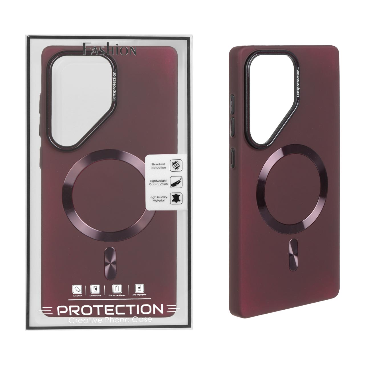 قاب اورجینال Lensprotection پشت سخت Magsafe مدل Samsung Galaxy S25 Ultra - زرشکی