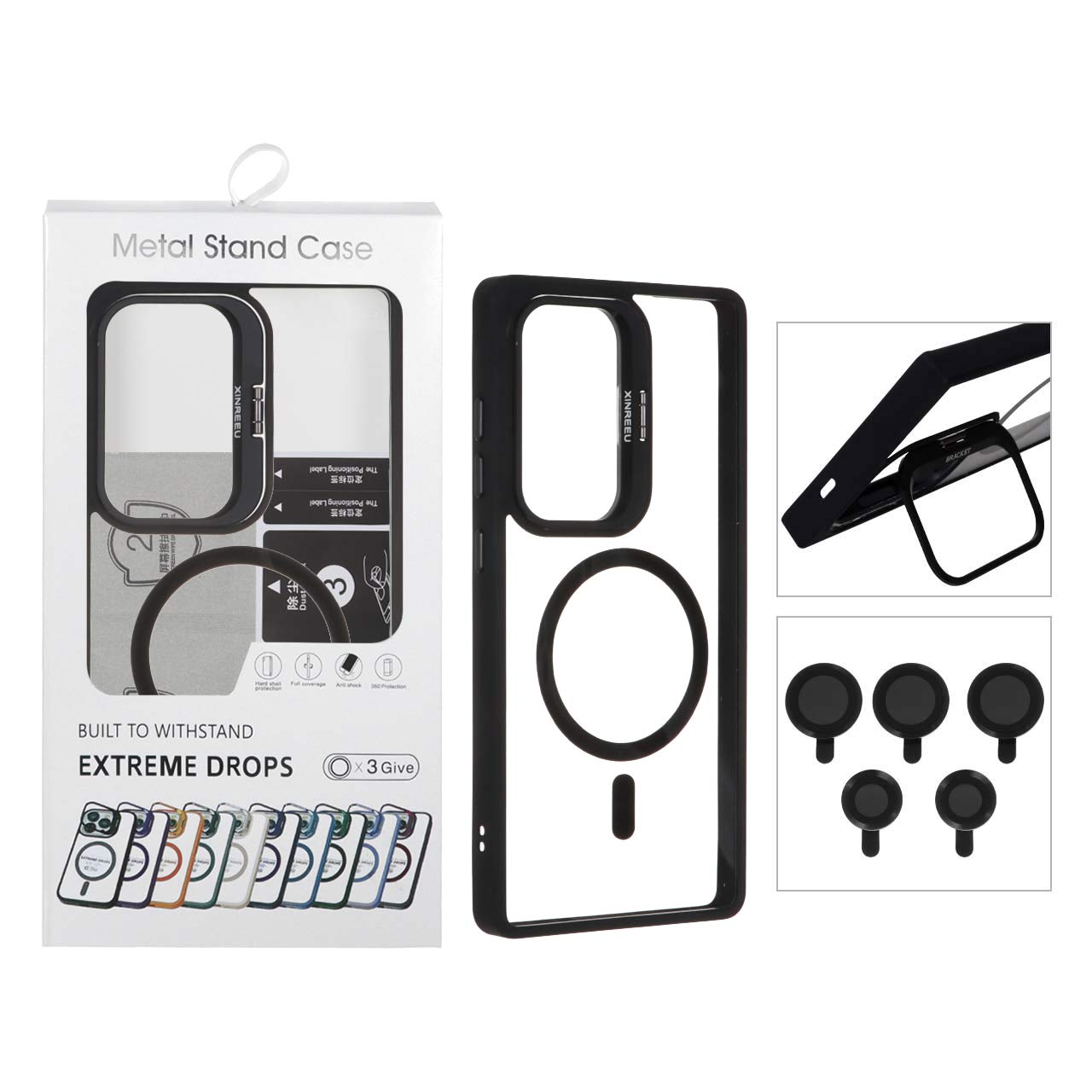 قاب XINREEU لنز آلومینیومی Magsafe با ست محافظ لنز رینگی Samsung Galaxy S25 Ultra - مشکی